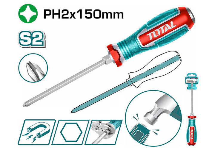 PH2x150mm Tuốc nơ vít bake đóng Total TGTPH2150 PH2x150mm Tuốc nơ vít bake đóng Total TGTPH2150