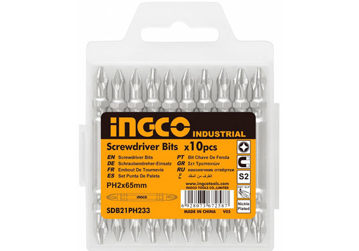 PH2x65mm Bộ mũi vít bake 2 đầu 10 cái INGCO SDB21PH233 PH2x65mm Bộ mũi vít bake 2 đầu 10 cái INGCO SDB21PH233