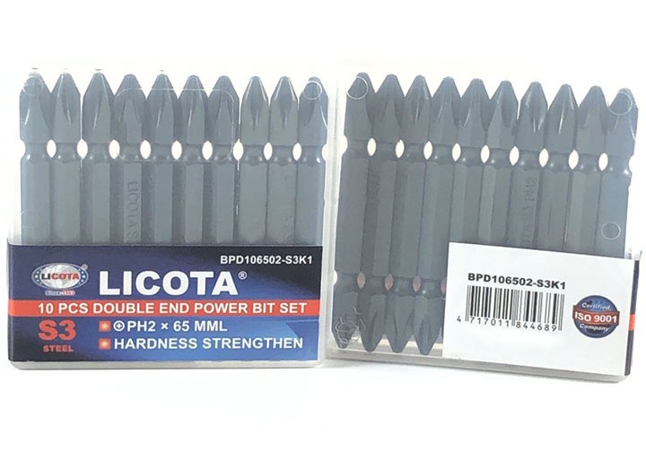 PH2x65mm Bộ mũi vít bake 2 đầu 10 chi tiết Licota BPD106502-S3K1