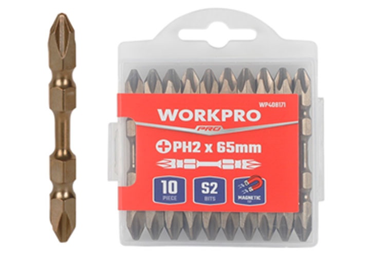 PH2x65mm Bộ mũi vít bake 2 đầu 10 chi tiết Workpro WP408171