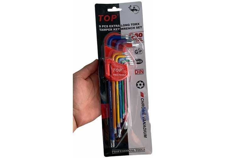 T10-T50 Bộ lục giác đầu sao nhiều màu (có lỗ) 9 chi tiết TOP LU-9CMAUBM