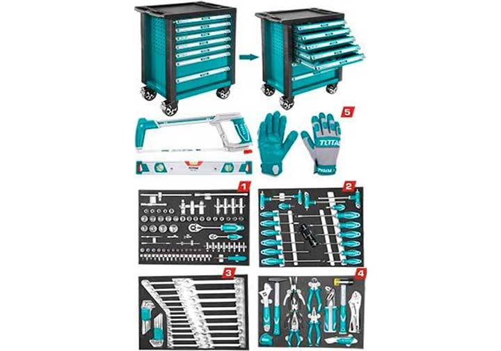 Xe đựng đồ nghề 7 ngăn 162 chi tiết Total THPTCS71621 Xe đựng đồ nghề 7 ngăn 162 chi tiết Total THPTCS71621