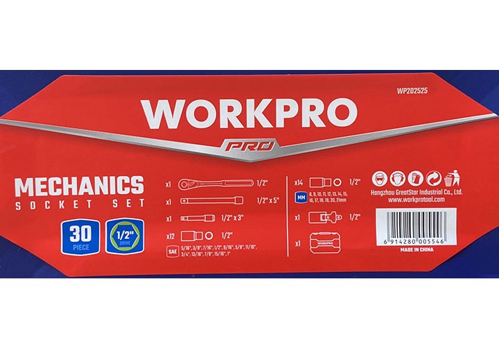 1/2" Bộ tuýp 30 chi tiết hệ inch và mét Workpro WP202525