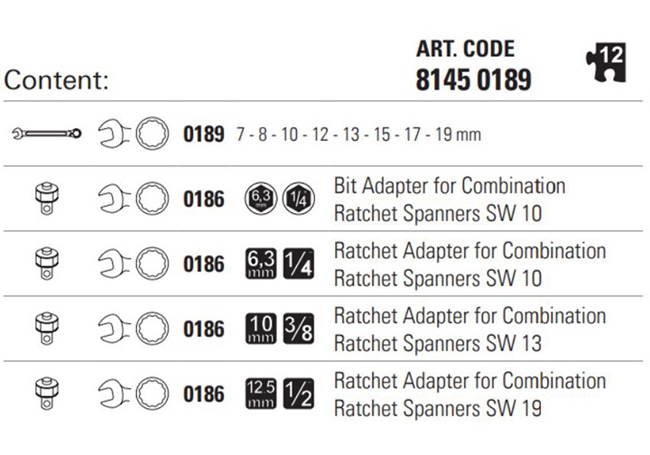 Bộ cờ lê và đầu nối cầm tay 12 chi tiết Matador 81450189