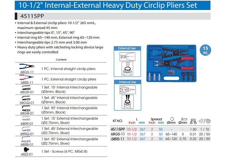 Bộ kìm mở phe 15 chi tiết Kingtony 45115PP