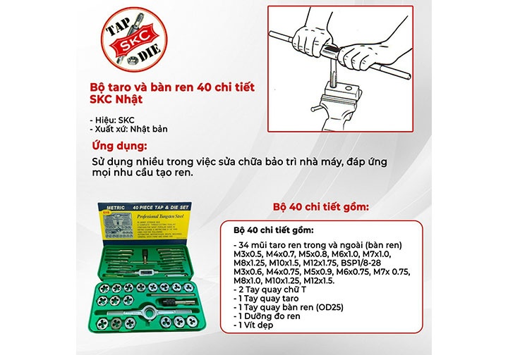 M3-M12 Bộ taro và bàn ren 40 chi tiết SKC